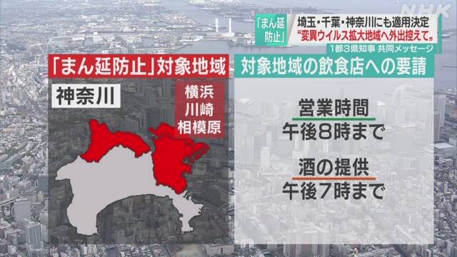 神奈川県 重点措置の対象 横浜 川崎 相模原 飲食店に時短要請 | 新型コロナウイルス | NHKニュース
