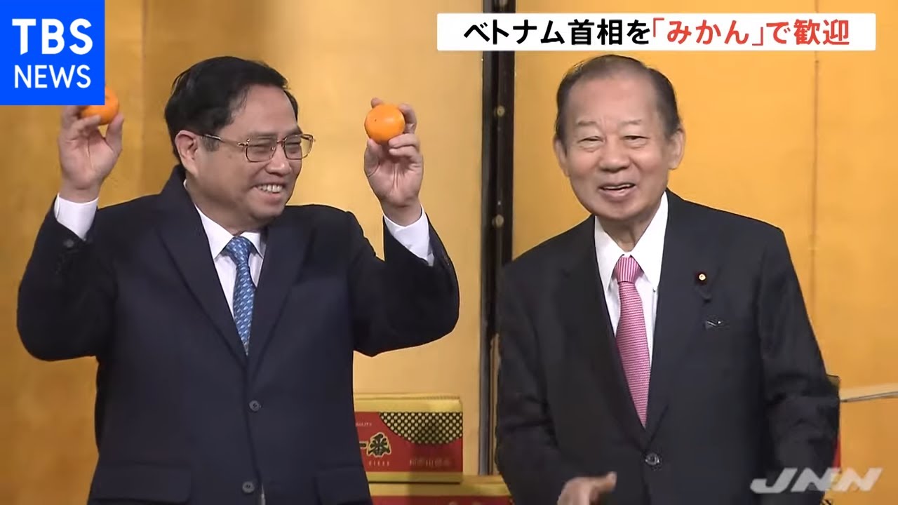 みかん外交”二階氏らとベトナム首相が会談 和歌山みかんを贈呈 - YouTube